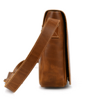 Brown men's messenger bag, side view