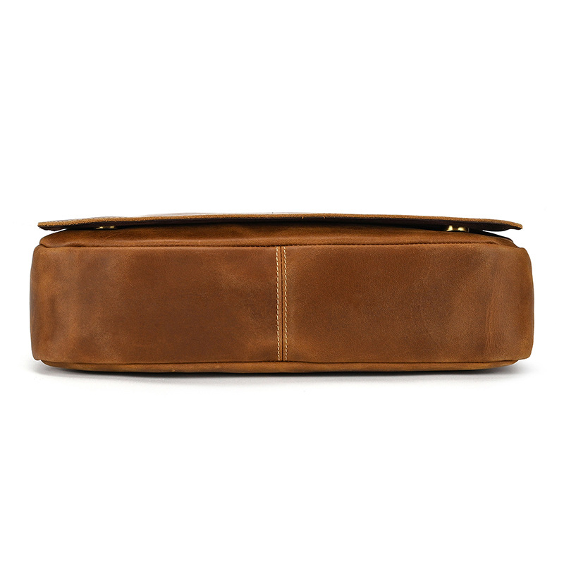Brown men's messenger bag, bottom view