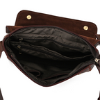 Dark brown men's messenger bag, interior view