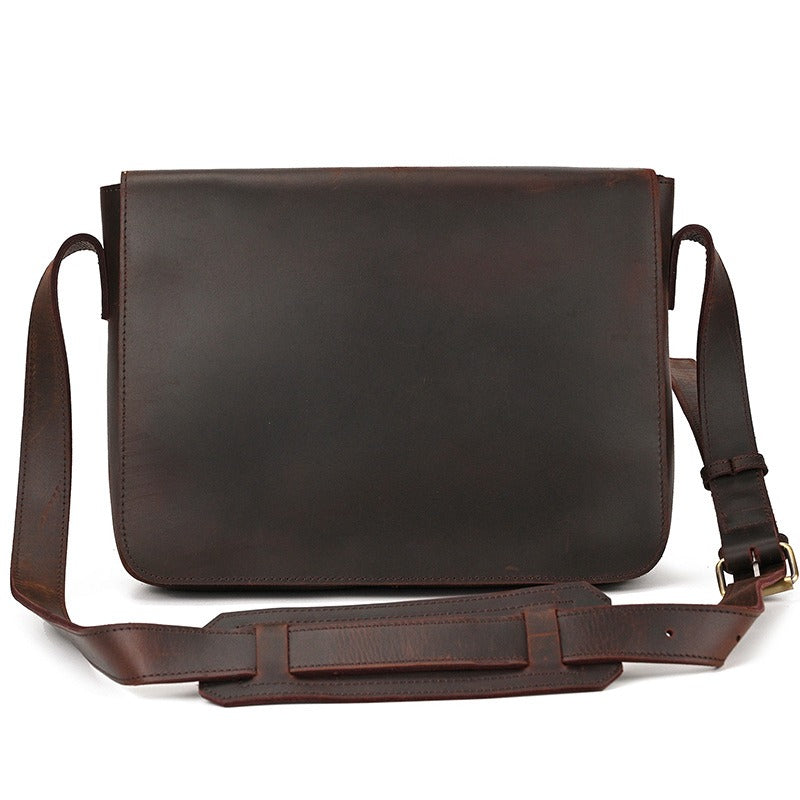 Vintage dark brown men's leather messenger bag