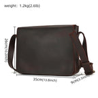 Dark brown men's messenger bag, size chart