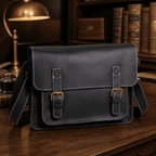 Vintage black men's leather messenger bag