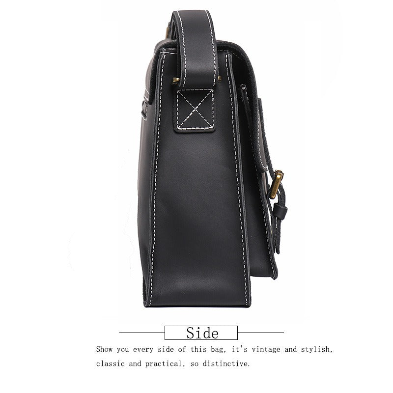 Black men's messenger bag, interior view