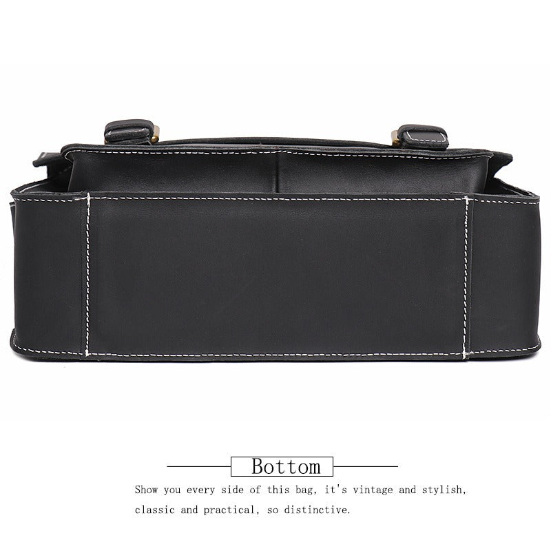 Black men's messenger bag, side view