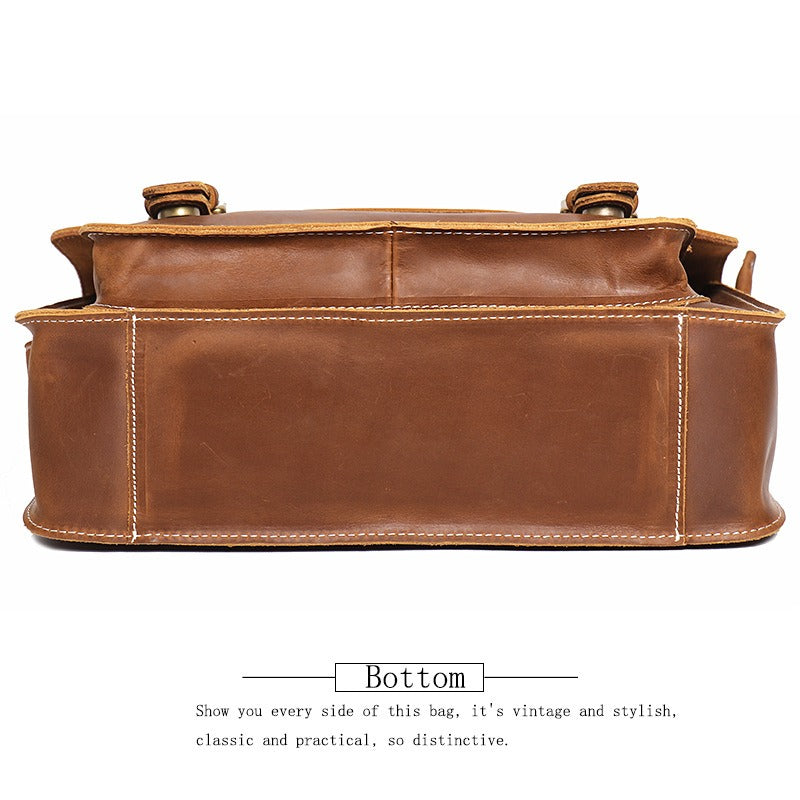 Brown men's messenger bag, size reference