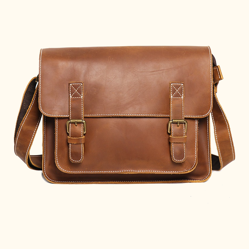 Vintage brown men's leather messenger bag