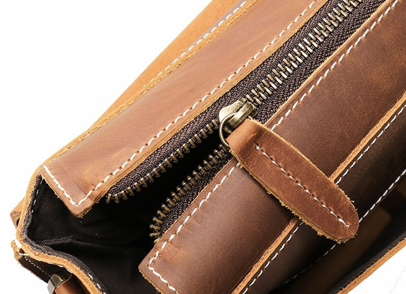 Brown men's messenger bag, leather grain