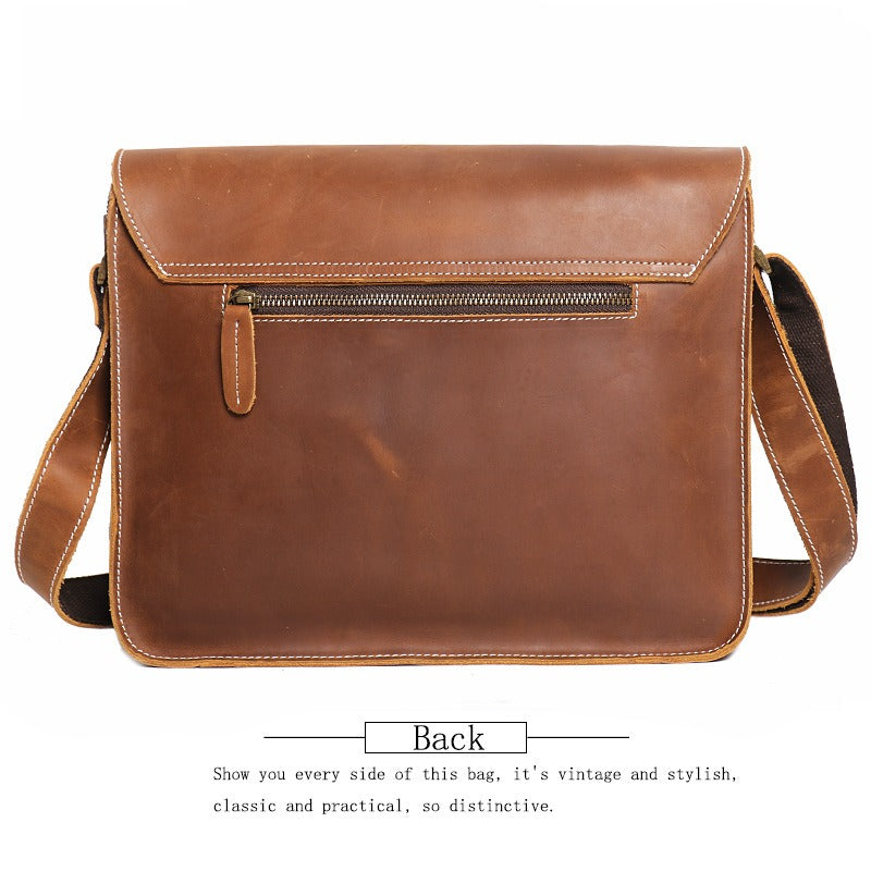 Brown men's messenger bag, zip pocket