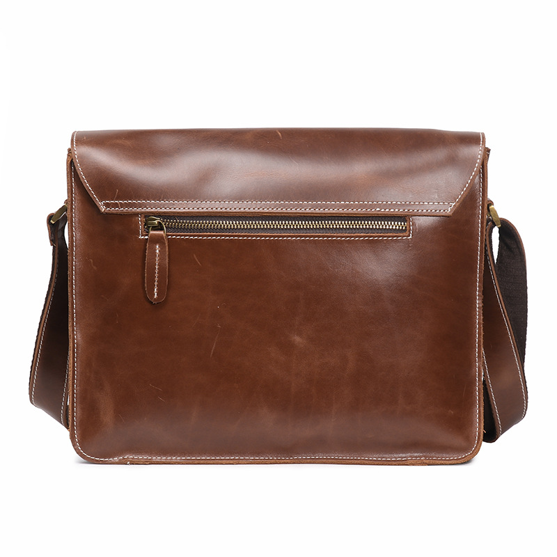 Dark brown men's messenger bag, interior view