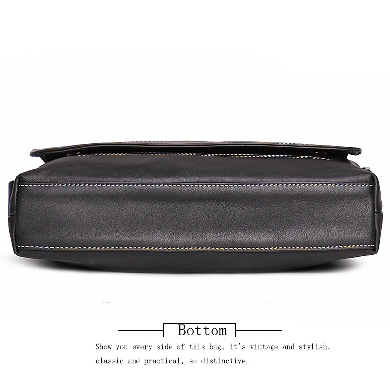 Black men's messenger bag, flat lay