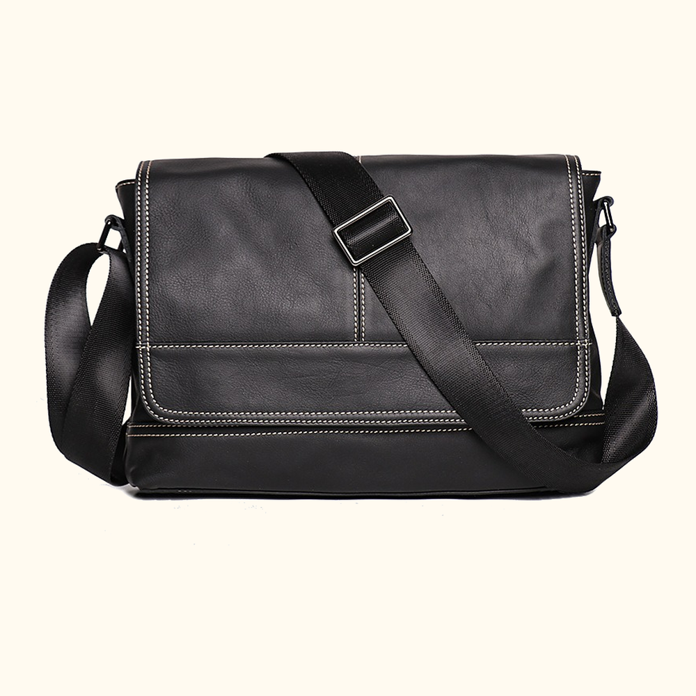 Vintage black men's leather messenger bag