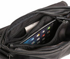 Man wearing the black leather messenger bag