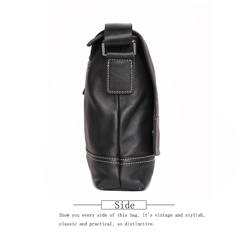 Black men's messenger bag, zip pocket