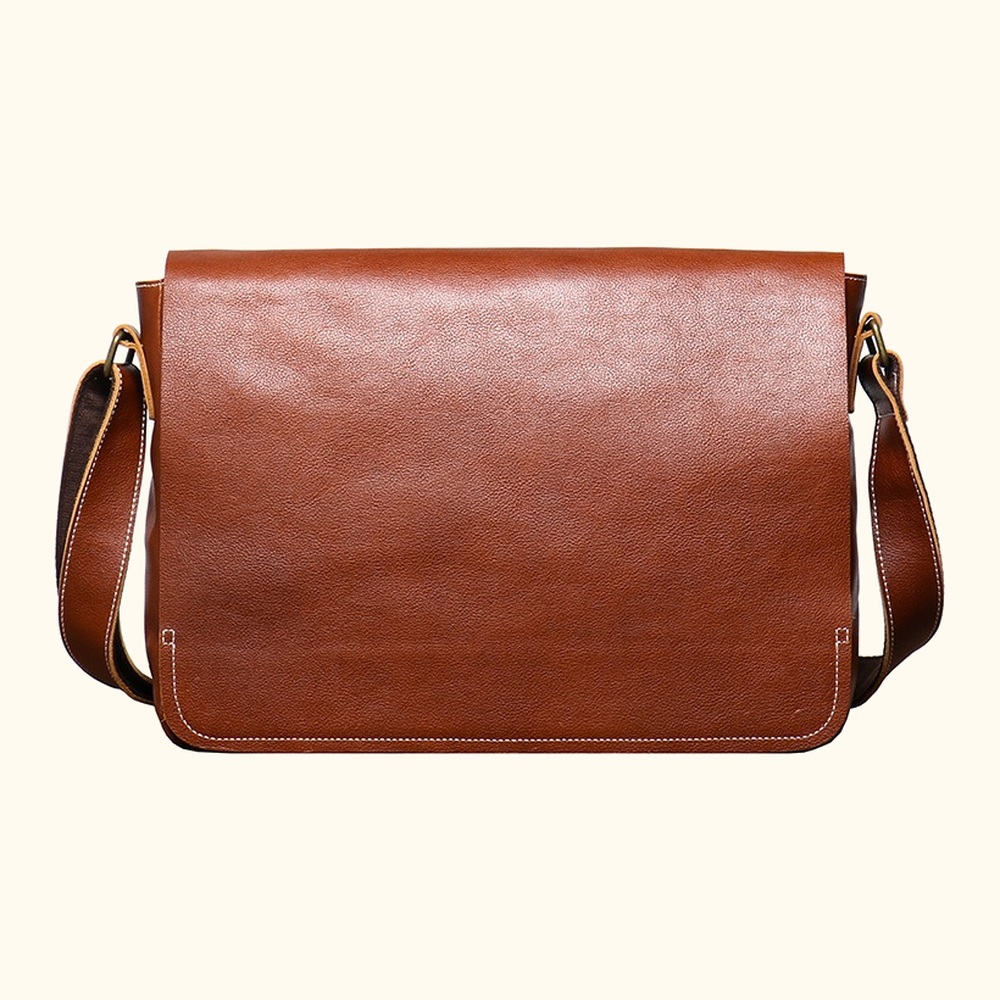 Vintage brown men's leather messenger bag