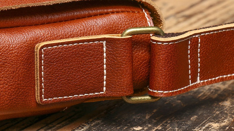Brown men's messenger bag, front view