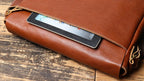 Brown men's messenger bag, interior view