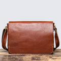 Brown men's messenger bag, bottom view