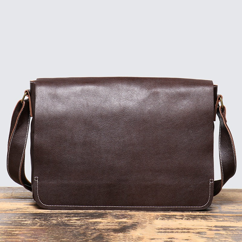 Vintage dark brown men's leather messenger bag