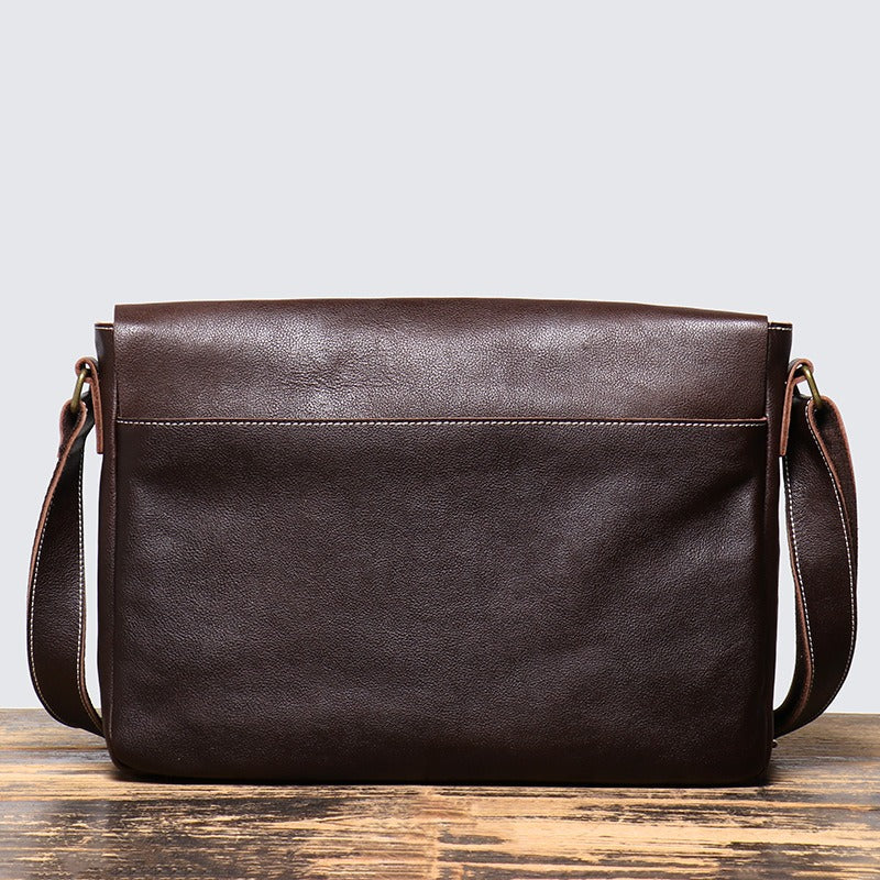 Dark brown men's messenger bag, another angle