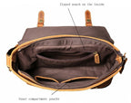 Brown men's messenger bag, flat lay
