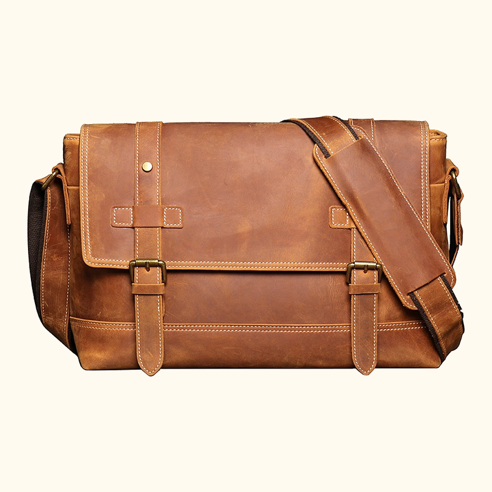 Vintage brown men's leather messenger bag