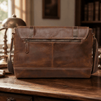 Dark brown men's messenger bag, size reference