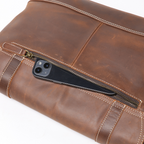 Dark brown men's messenger bag, back view