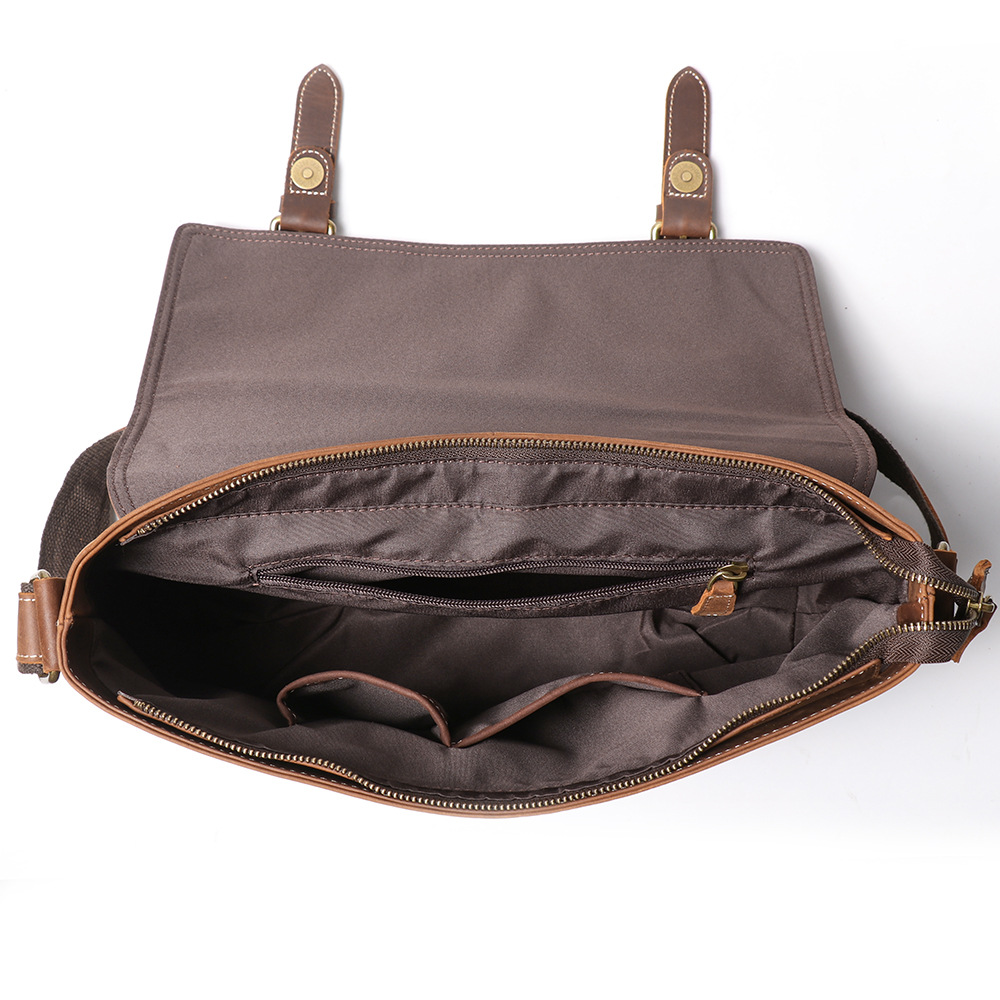 Dark brown men's messenger bag, leather grain