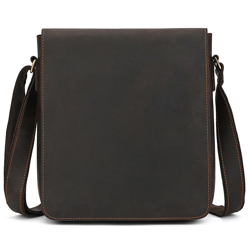 Vintage brown-black men's leather messenger bag