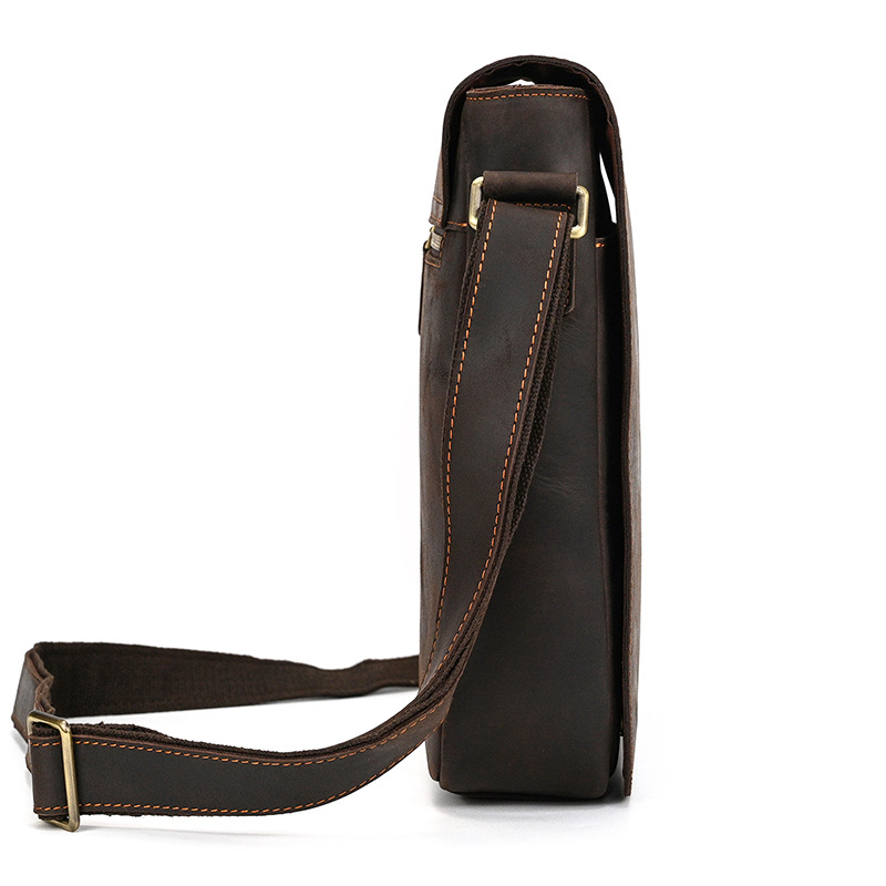 Brown-black men's messenger bag, side view