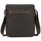 Brown-black men's messenger bag, front zip pocket detail