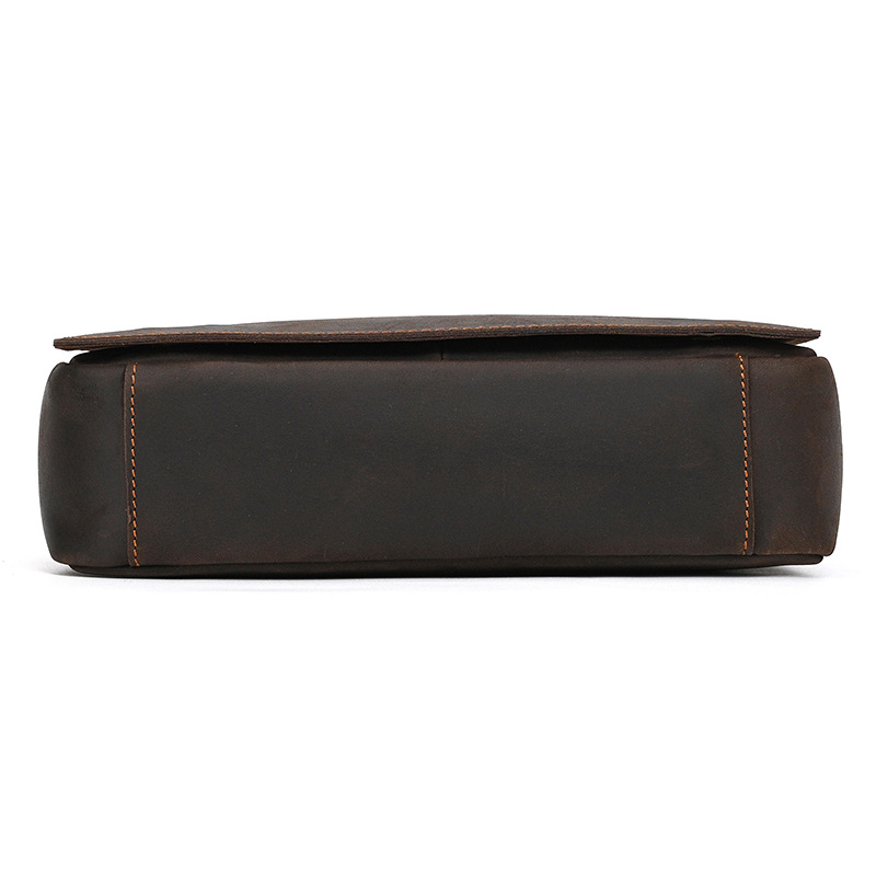 Brown-black men's messenger bag, bottom view