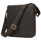 Brown-black men's messenger bag, back view