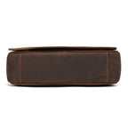 Dark brown men's messenger bag, bottom view