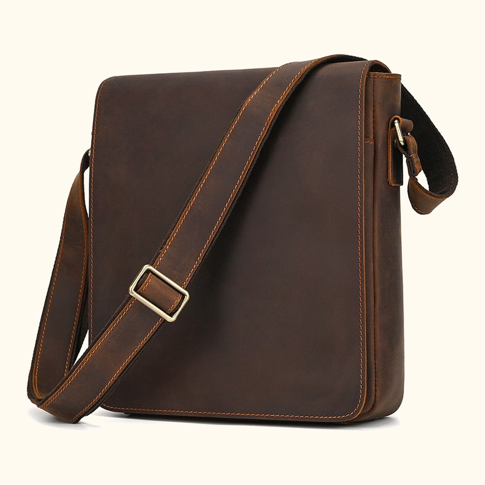 Vintage dark brown men's leather messenger bag