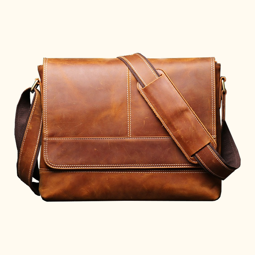 Vintage brown men's leather messenger bag