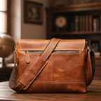Brown men's messenger bag, interior view