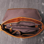 Brown men's messenger bag, buckle detail