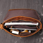Brown men's messenger bag, leather grain