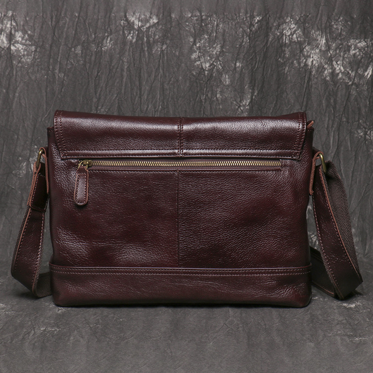Dark brown men's messenger bag, buckle detail