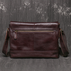 Dark brown men's messenger bag, buckle detail