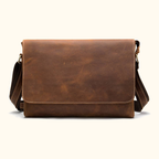 Vintage brown men's leather messenger bag