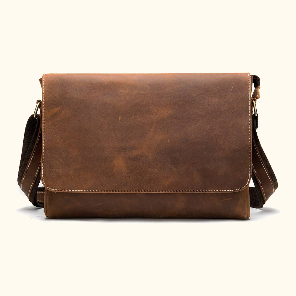 Vintage brown men's leather messenger bag