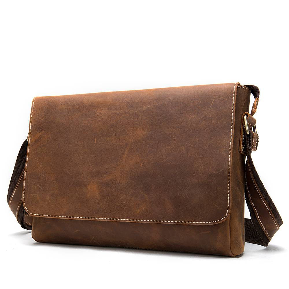 Brown men's messenger bag, another angle