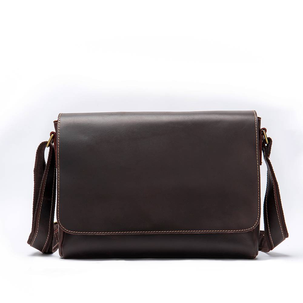 Vintage dark brown men's leather messenger bag