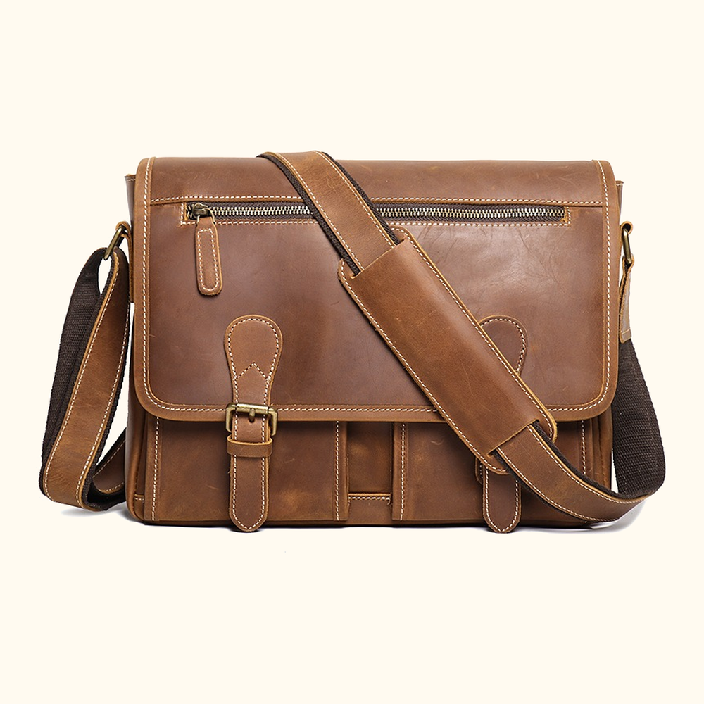 Vintage brown men's leather messenger bag