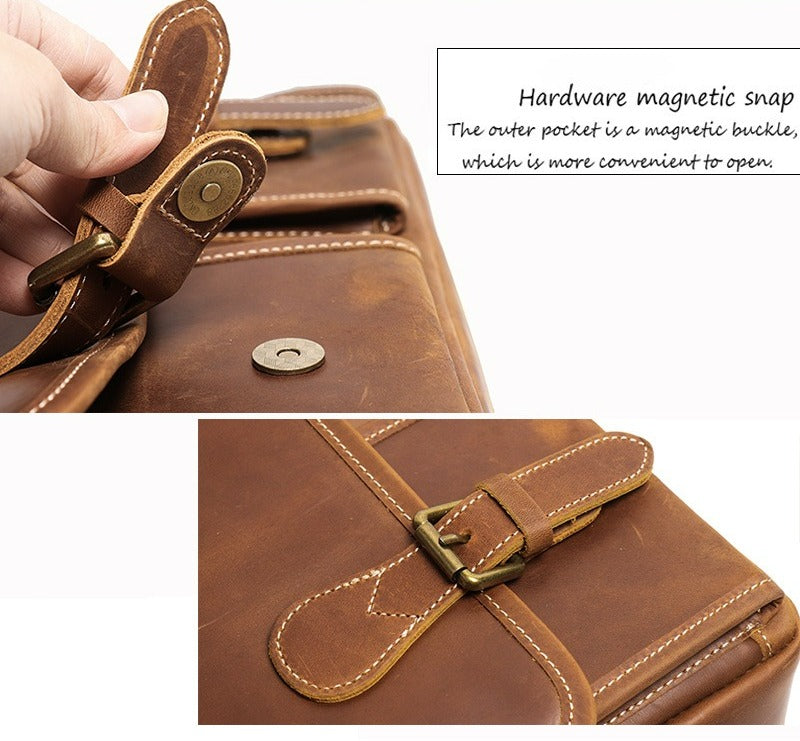 Brown men's messenger bag, zip pocket