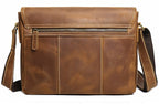 Man wearing the brown leather messenger bag