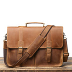 Brown men's office bag, front pocket detail