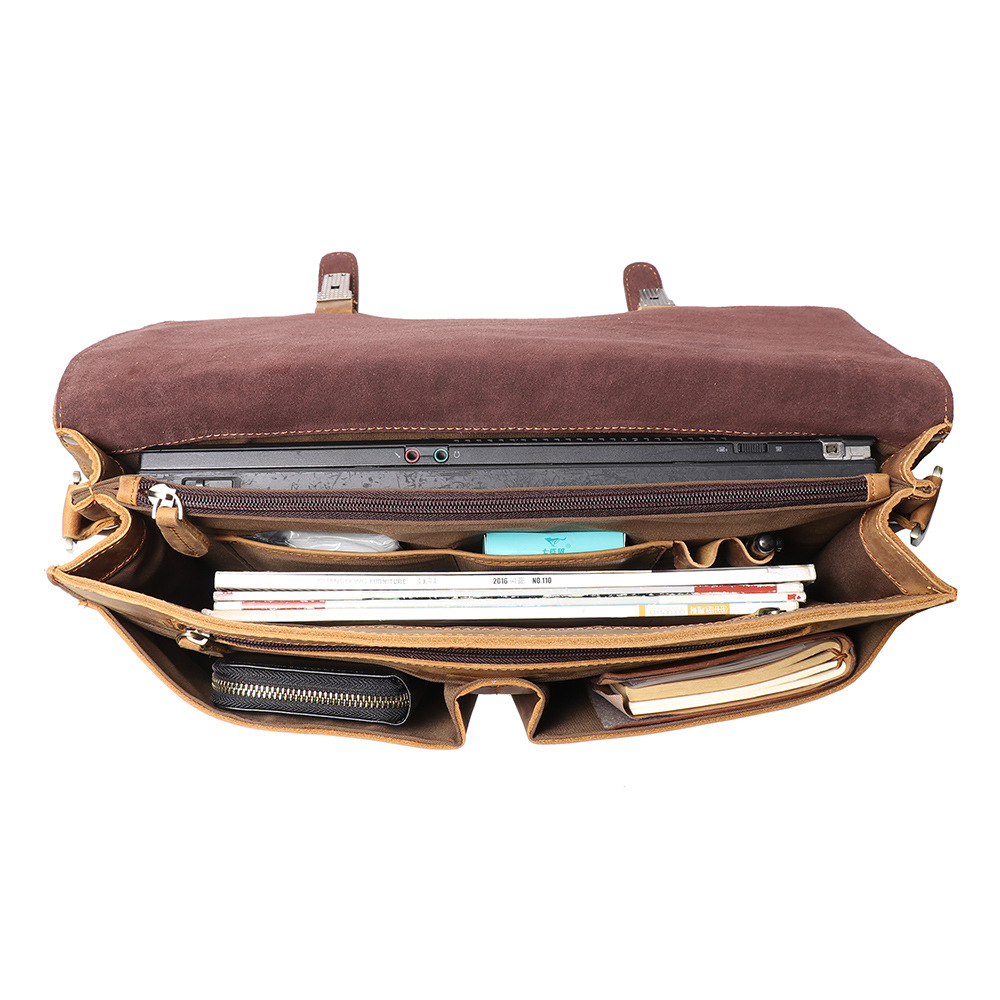 Brown men's office bag, pen holder detail